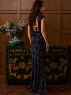 Sale Backless Velvet-Floral Pleated Skirt Set Skirt Sets|Long Sleeve Sets