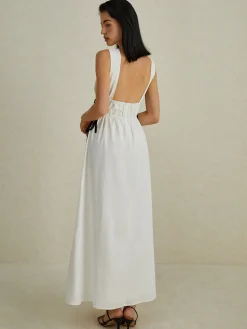 Clearance Backless V-neck Drawstring Long Dress White Dresses|Cocktail & Party Dresses