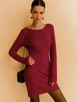 Outlet Backless Waffle Bow Knit Short Dress Casual Dresses|Work Dresses