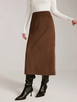 Clearance Back-Split Suede Zipper Skirt Skirts|Matching Sets