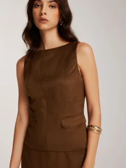Discount Back-Zipper Suede Tank Blouse Blouses & Shirts|Tank Tops & Camis
