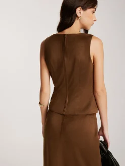 Discount Back-Zipper Suede Tank Blouse Blouses & Shirts|Tank Tops & Camis