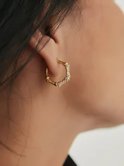 Bamboo Rhinestone Hoop Earrings Earrings|Accessories