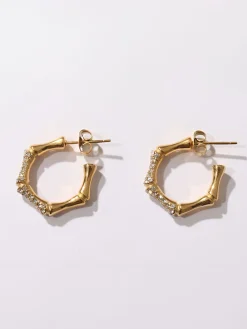 Bamboo Rhinestone Hoop Earrings Earrings|Accessories