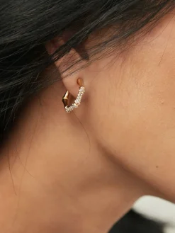 Bamboo Rhinestone Hoop Earrings Earrings|Accessories