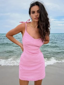 Barbie Beloved Cotton Backless Knotted Short Dress Casual Dresses|Work Dresses