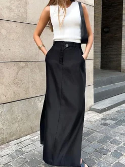 Discount Basic Buttoned Maxi Skirt Skirts|Bottoms
