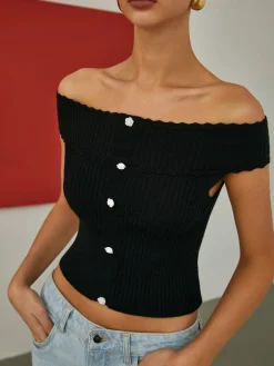 Clearance Basic Off-Shoulder Knit Top Sweater Tops|Sweaters & Cardigans