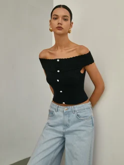 Clearance Basic Off-Shoulder Knit Top Sweater Tops|Sweaters & Cardigans