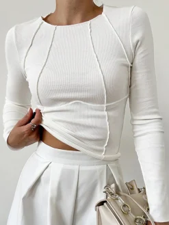 Sale Basic Piping Long Sleeve Top Sweater Tops|T-shirts