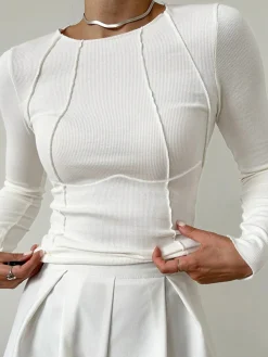 Sale Basic Piping Long Sleeve Top Sweater Tops|T-shirts
