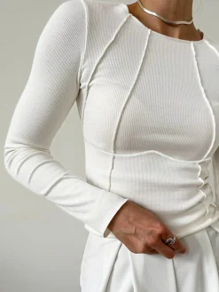 Sale Basic Piping Long Sleeve Top Sweater Tops|T-shirts