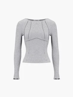 Sale Basic Piping Long Sleeve Top Sweater Tops|T-shirts
