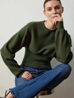 Clearance Batwing Sleeve Cinched Sweater Sweater Tops|Sweaters & Cardigans
