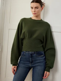 Clearance Batwing Sleeve Cinched Sweater Sweater Tops|Sweaters & Cardigans