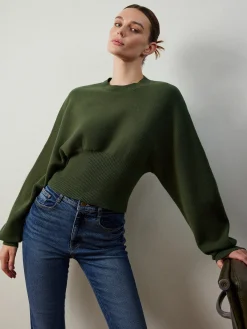 Clearance Batwing Sleeve Cinched Sweater Sweater Tops|Sweaters & Cardigans