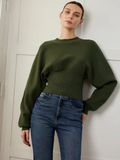 Clearance Batwing Sleeve Cinched Sweater Sweater Tops|Sweaters & Cardigans