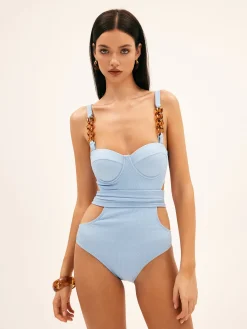Hot Beaded Cutout Underwire One Piece Swimsuit Swimwear|Tops