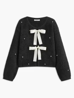New Beaded Decor Bow Knit Top Sweater Tops|Sweaters & Cardigans