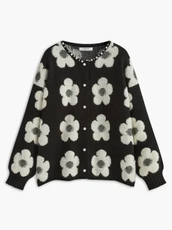 Beaded Trim Floral Cardigan Cardigans|Sweaters & Cardigans