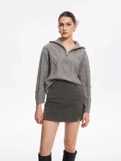 Outlet Beaded Trim Side-Zipper Mini Skirt Skirts|Bottoms