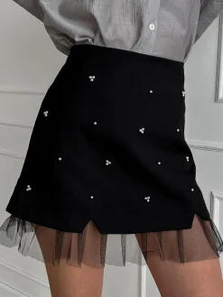 Hot Beaded Tulle Trim A Line Skirt Skirts|Bottoms