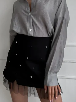 Hot Beaded Tulle Trim A Line Skirt Skirts|Bottoms