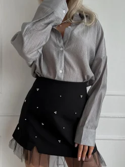 Hot Beaded Tulle Trim A Line Skirt Skirts|Bottoms
