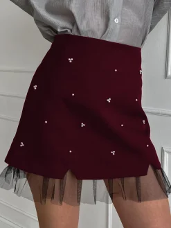 Hot Beaded Tulle Trim A Line Skirt Skirts|Bottoms