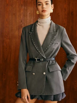 Discount Beaded-Decor Blazer Without Belt Outerwear|Blazers