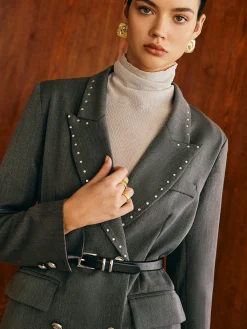 Discount Beaded-Decor Blazer Without Belt Outerwear|Blazers