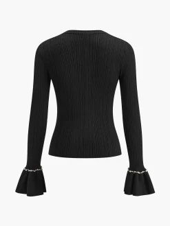 Best Beaded-Decor Ruffle Knit Top Sweater Tops|Sweaters & Cardigans