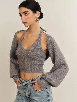 Outlet Bee Sleeve Halter Sweater Co-ords Sweater Tops|Sweaters & Cardigans