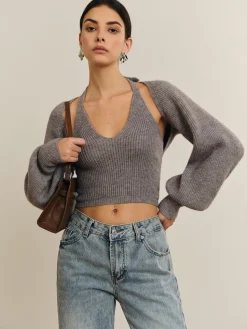 Outlet Bee Sleeve Halter Sweater Co-ords Sweater Tops|Sweaters & Cardigans