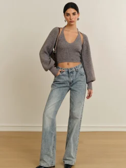 Outlet Bee Sleeve Halter Sweater Co-ords Sweater Tops|Sweaters & Cardigans