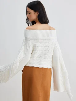 New Beheme Off-Shoulder Tassel Sweater Sweater Tops|Sweaters & Cardigans