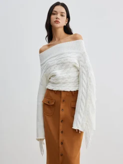 New Beheme Off-Shoulder Tassel Sweater Sweater Tops|Sweaters & Cardigans