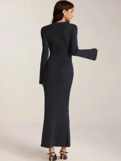 Best Bell Sleebe Metal Decor Long Dress Sweater Dresses|Work Dresses