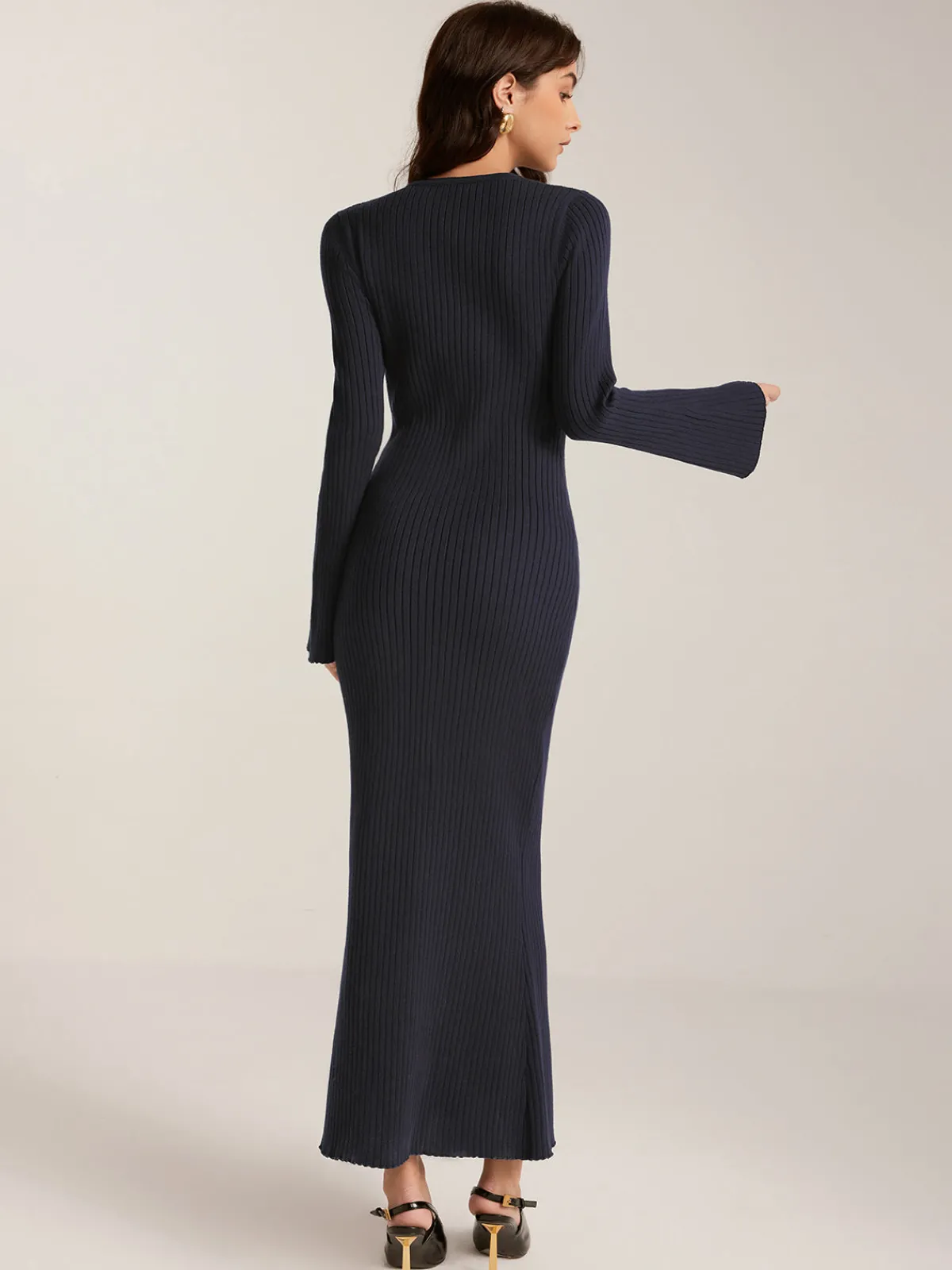 Best Bell Sleebe Metal Decor Long Dress Sweater Dresses|Work Dresses