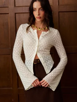 Sale Bell Sleeve Button Down Slim Blouse Tops