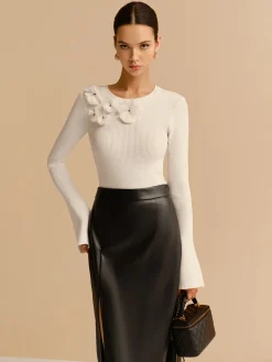 Bell Sleeve Floral Knit Top Knitwear|Tops