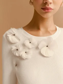 Bell Sleeve Floral Knit Top Knitwear|Tops