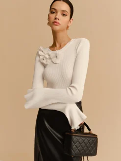 Bell Sleeve Floral Knit Top Knitwear|Tops