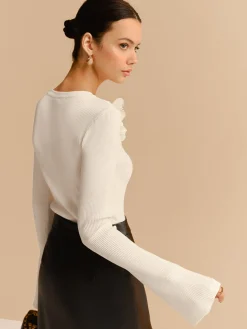 Bell Sleeve Floral Knit Top Knitwear|Tops