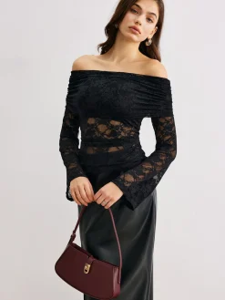 Best Bell Sleeve Off-Shoulder Lace Top Blouses & Shirts