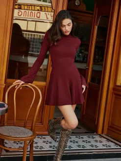 Best Bell Sleeve Pleated Sweater Short Dress Sweater Dresses|Work Dresses