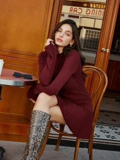 Best Bell Sleeve Pleated Sweater Short Dress Sweater Dresses|Work Dresses