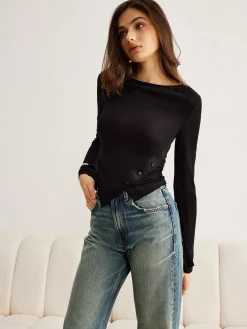 Discount Bell Sleeve Side Button Jersey Top T-shirts|Tops
