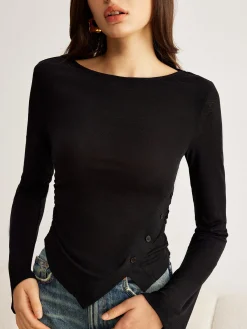 Discount Bell Sleeve Side Button Jersey Top T-shirts|Tops