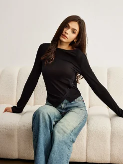 Discount Bell Sleeve Side Button Jersey Top T-shirts|Tops